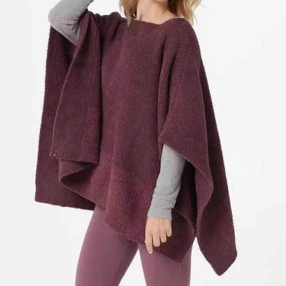 Barefoot Dreams maroon button cozychic poncho sweater one size - Picture 1 of 10